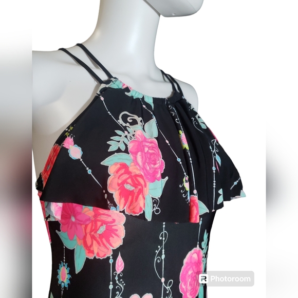 Beautiful Floral Bikini One-Piece Swim  🏊‍♂️ Black & Pink Women's Sz L (10,12) - Picture 7 of 14